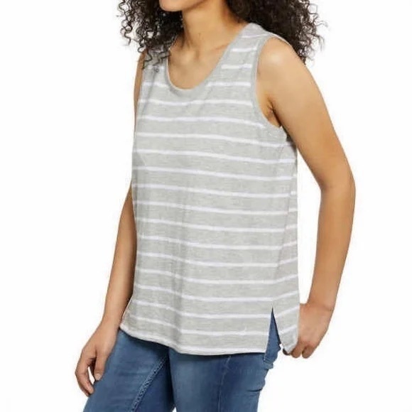 NAUTICA Women's Basic Knit Sleeveless Tank Top - Grey Stripe - Picture 2 of 3